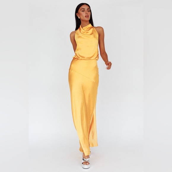 * SELFIE LESLIE AMALFI SUNSET COWL HALTERNECK MAXI DRESS SUN - Picture 2 of 15